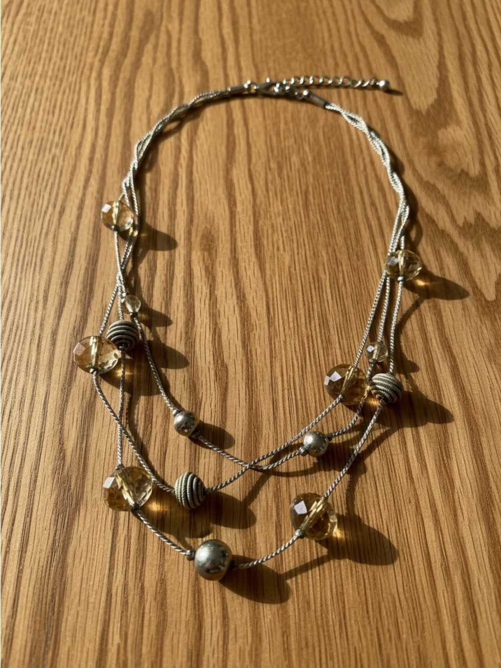 Vintage Multi Strand Prism Glass and Gold Tone Bead Necklace